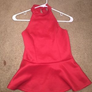 Red peplum halter neck top