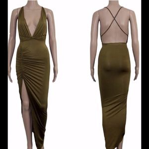 Bodycon draped mixi evening gown.