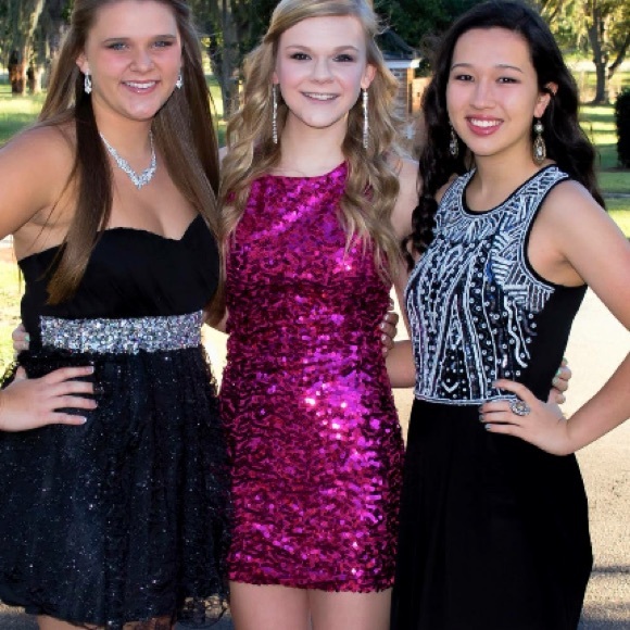 Full sequins hot pink homecoming dress