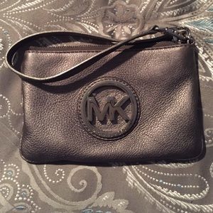Michael Kors gun metal silver wristlet