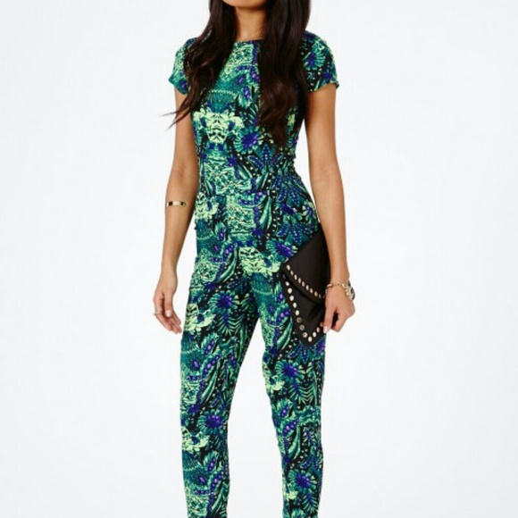 Missguided Green Tropical Jumpsuit UK8/US4