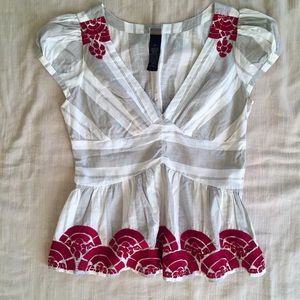 Anthropologie peplum embroidered shirt by Lithe.