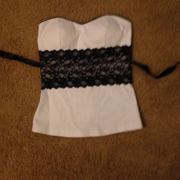 Strapless white with black lace shirt!