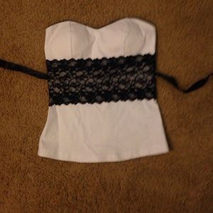 Strapless white with black lace shirt!