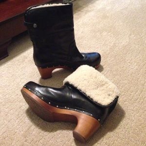 Black Leather Shearling Lined Boots