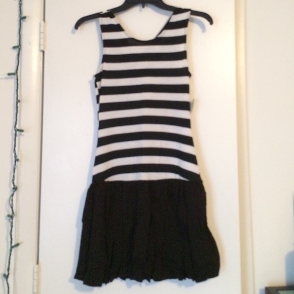 Black and White Striped Cinched Waist Dress