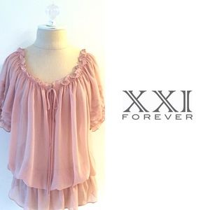 F21 Sheer Blush Pink Peasant Blouse