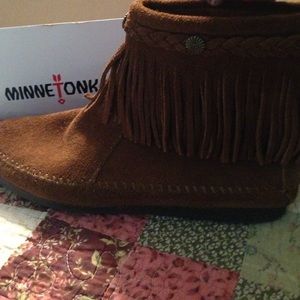 Minnetonka moccasin fringe ankle boots