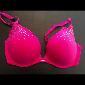 Victoria's Secret plunge Sz 38B Hot Pink w sequins