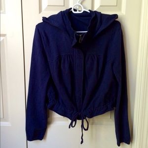 N4 navy cropped, tie-waist hoodie.