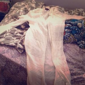 Long, long sleeved off white cardigan