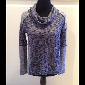 Free People blue and white cowl neck sweater.