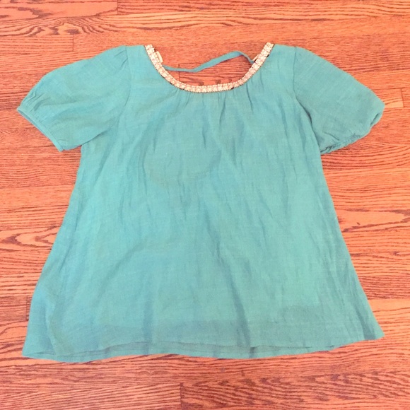 "Basically Me" blue top with scoop back