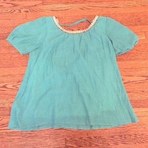 "Basically Me" blue top with scoop back