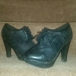 Black Faux Leather Laced Booties with Stud Details