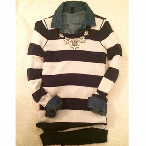 Cream and Navy Striped Sweater