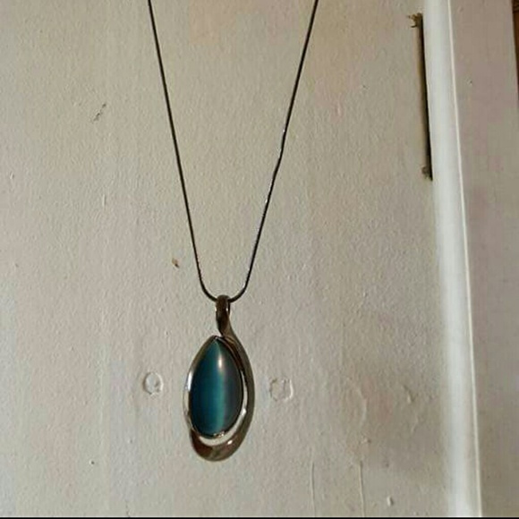 Teal pendant with silver outline necklace