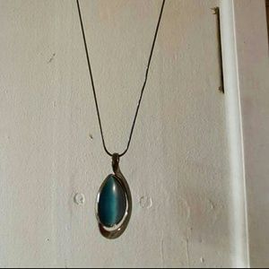 Teal pendant with silver outline necklace