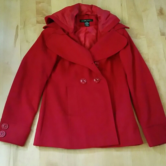 New York & Company Jackets & Blazers - CLEARANCE  | Red hooded pea coat