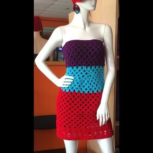 Granny stitch hand maid crochet strapless dress