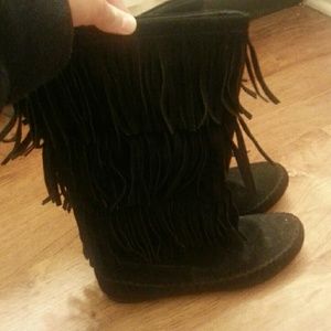 Black Lauren Conrad fringe boots