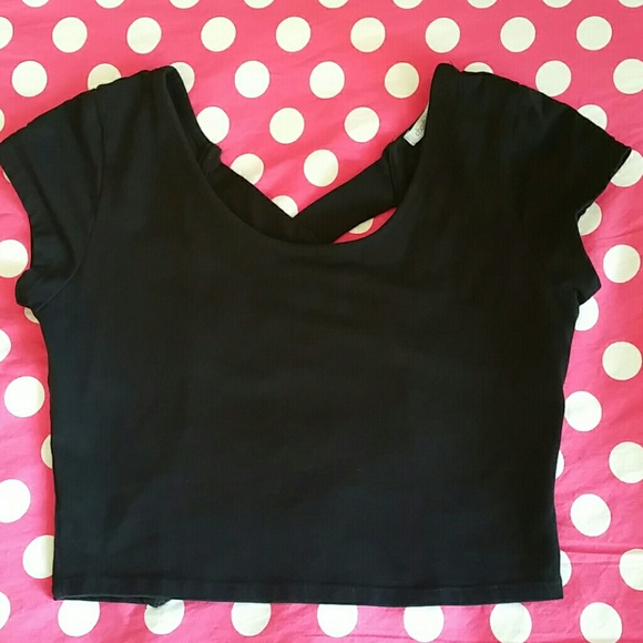 Black crop top wth criss-cross design on back