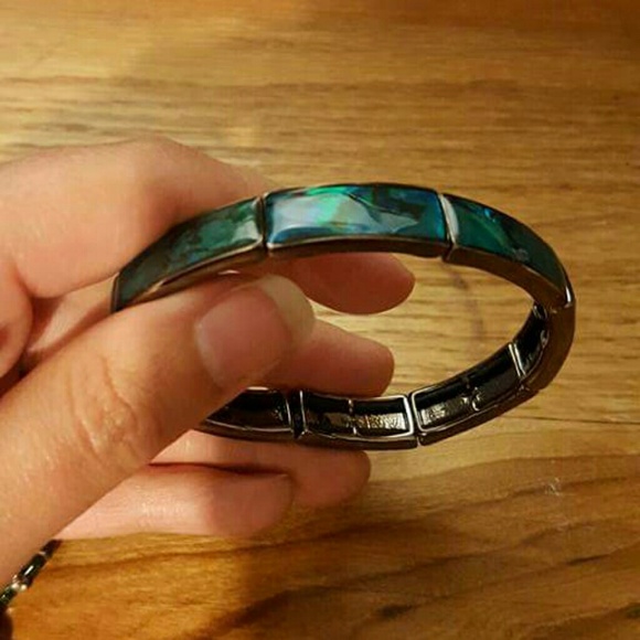 Teal and silver stretch bracelet
