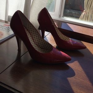 BCBG red, patent leather pumps. Size 8.