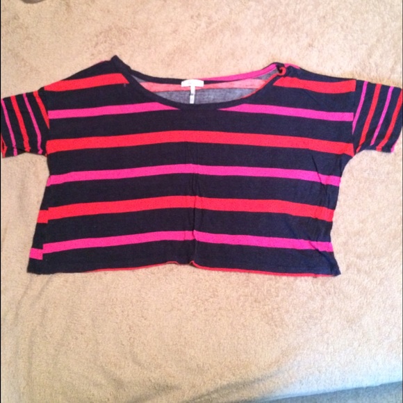 Dark Gray w/ Pink & Red Stripes Crop Top by Kirra - Picture 1 of 4