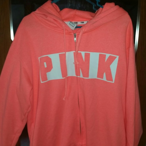 Neon Orange Victoria Secret Hoodie PINK. Zip up