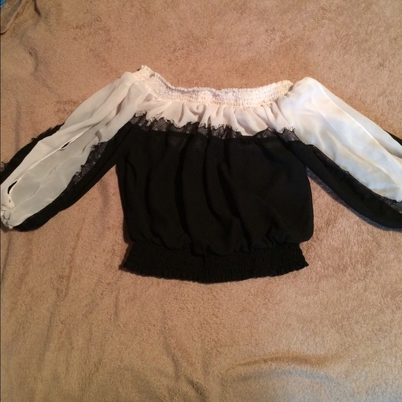 Unique Crop Top w/ Lace Detail and Split Sleeves