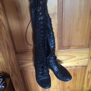 Black lace up over the knee boots