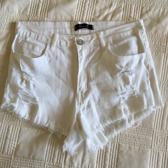white, high rise shorts