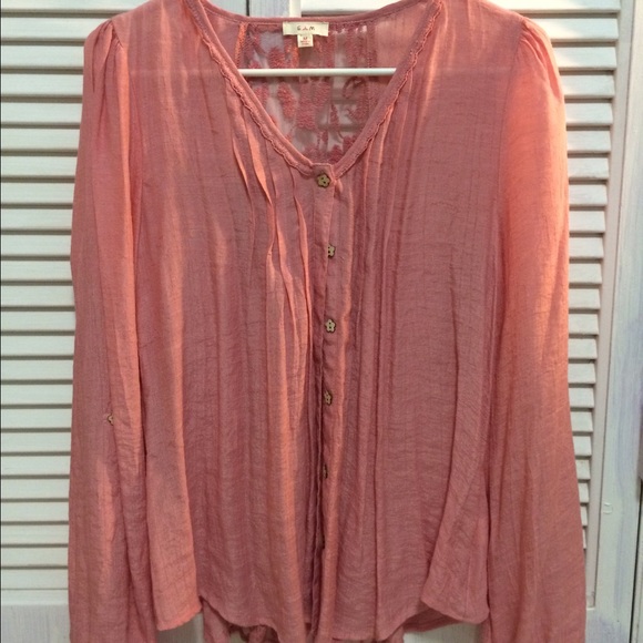 Pink lace back button down shirt