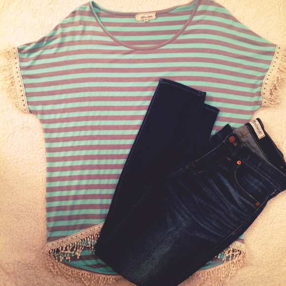 Blue and Gray Striped Blouse