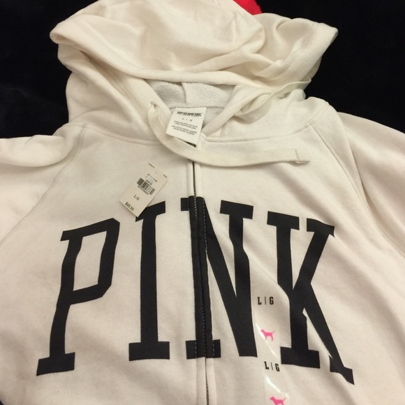 NWT Victoria's Secret Pink White & Black Hoodie - Picture 2 of 3