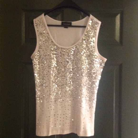 "Ashley Stewart" Silver Sequence Top
