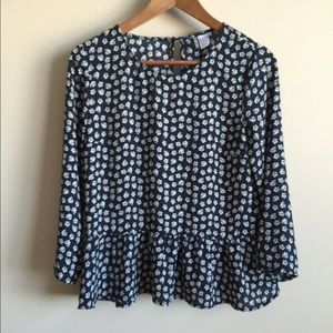 Floral, navy, peplum top