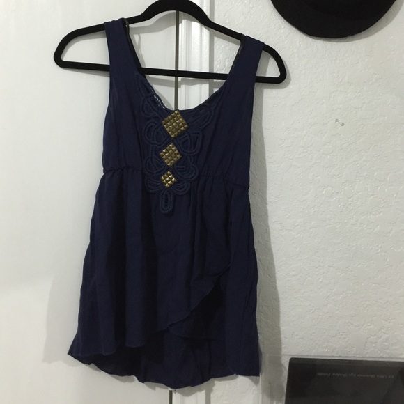 Navy stud embellished blouse Sz S