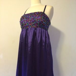 Purple embellished bust cocktail, halter dress New