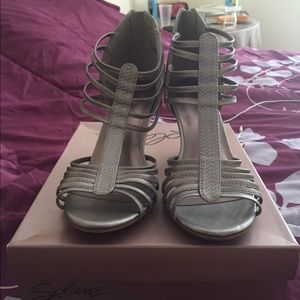 Solnaz Silver Open Toe Pumps