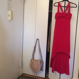 Red high low gown