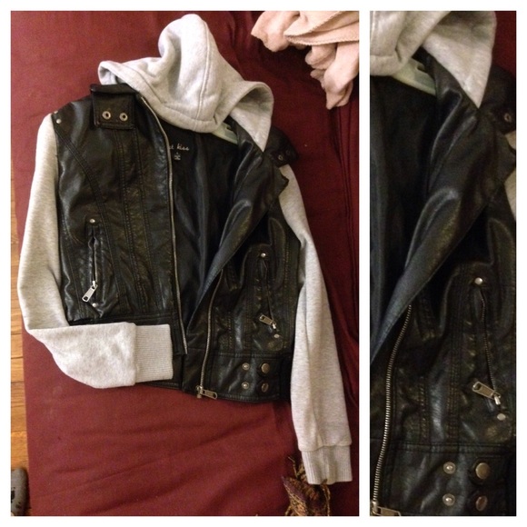 Leather and sweater jacket hoodie