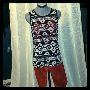 HOT aztec style tank with RED rhinestone accents!!