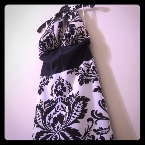 White House Black Market black & white halter maxi