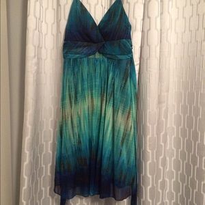 Brown, blue, and green dress
