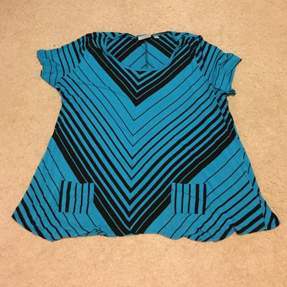 Asymmetrical black and blue top.