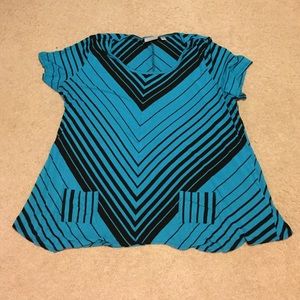 Asymmetrical black and blue top.