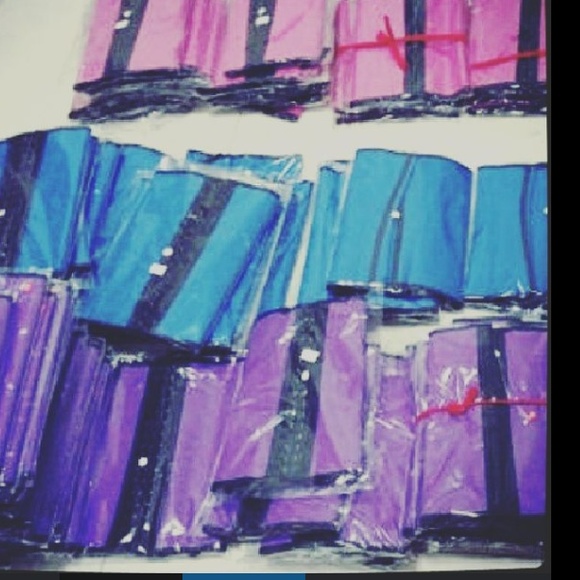 Pink, purple and blue latex waist trainers