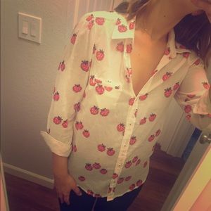Anthropologie button up with strawberry print
